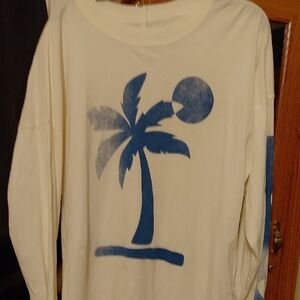 Free People Cream and Blue Long Sleeve Tee